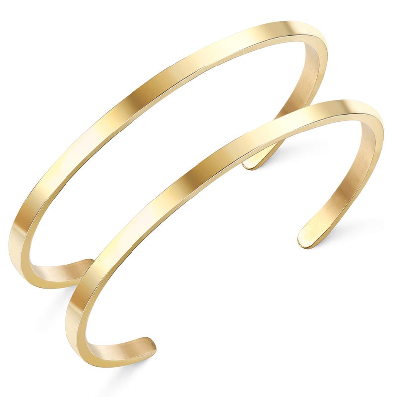MILACOLATO 2 Pcs 18K Gold Plated Thin Cuff Bracelet for Him and Her Twisted Couple Bracelets Simple Delicate Adjustable Cuff Bangle Bracelet for Women Men Couple Valentine's Day Mothers Day Gifts G - Image 1